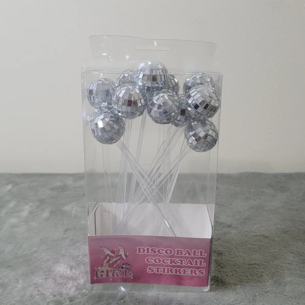 Nifty Girl Silver Disco Ball Cocktail Party Stirrers